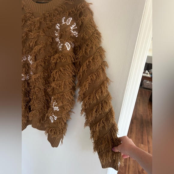 KLEEP Premium Thread Brown Shaggy Fringe Embroidered Pullover Streetwear Men’s S - Picture 9 of 15